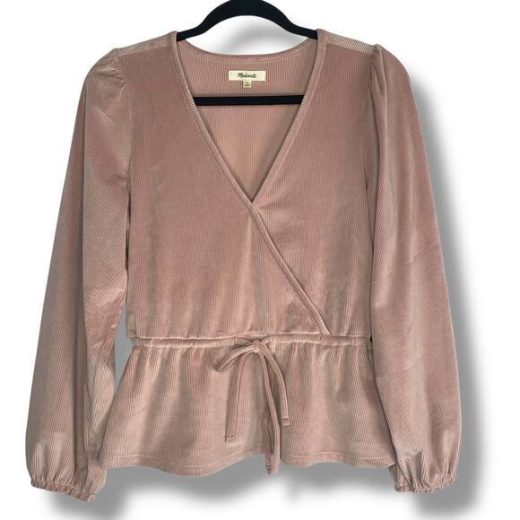 Madewell Corduroy Tie-Front Faux-Wrap Top Long Sleeve Size Medium - Picture 8 of 8